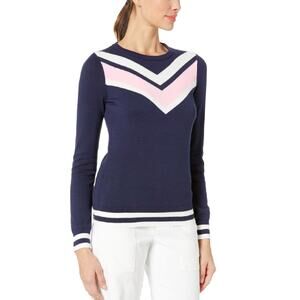 PUMA Golf Women's  Chevron Sweater Large Navy Blue Pink White Crewneck
